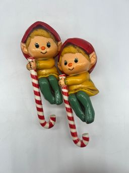 Vintage Hallmark Christmas Elf Shelf Sitter Stocking Holders Lot Of 2