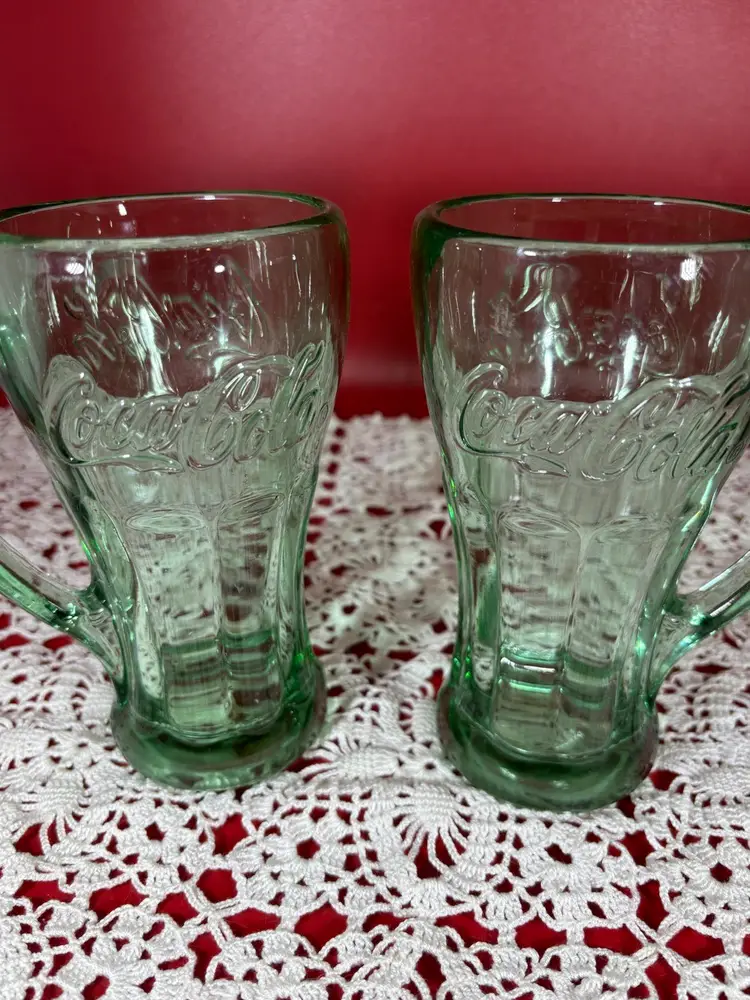 Vintage Set Of 2 Libby Green Coca Cola Mugs