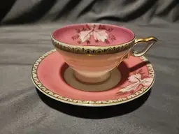 Vintage Nippon Bone China Hand Painted Mini Tea Cup And Saucer Pink Floral Gold Trim