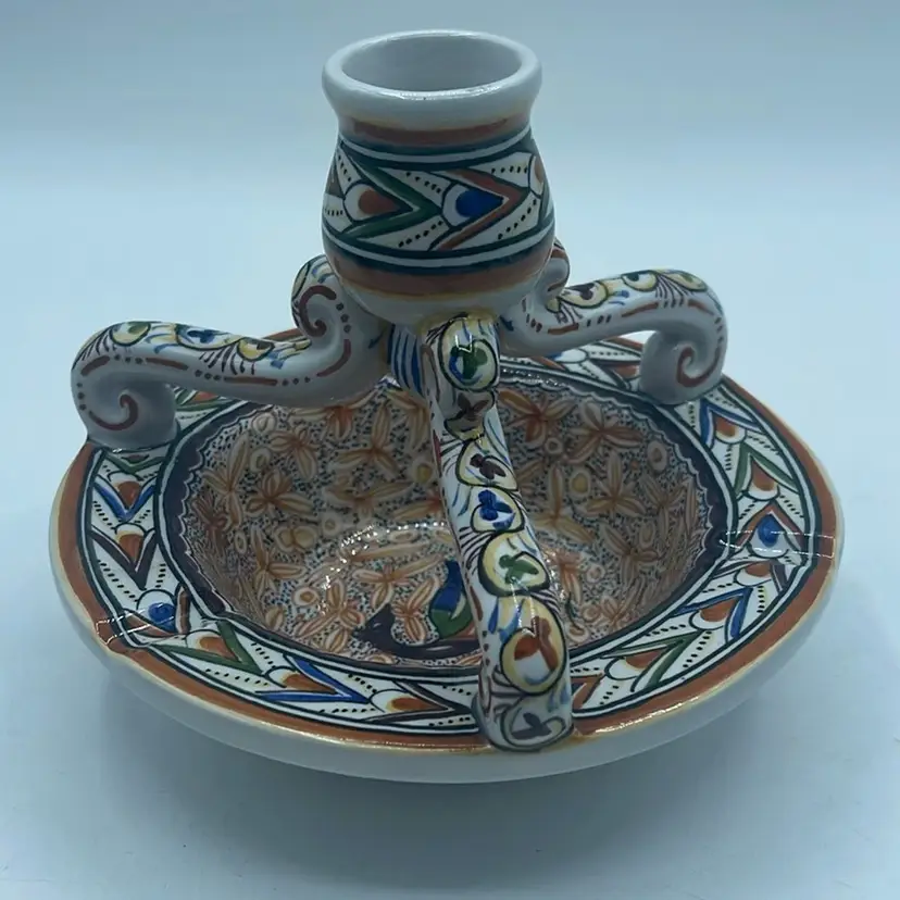 Ceramica Candlestick Ashtray Hand painted In Portugal Signed