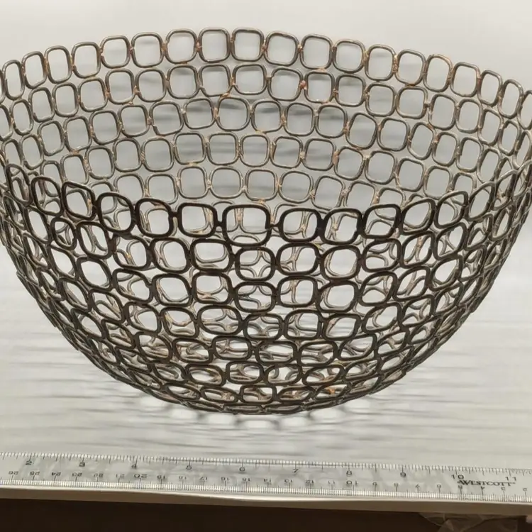 Mid Century Modern Brutalist Industrial Fruit Bowl Metal Basket
