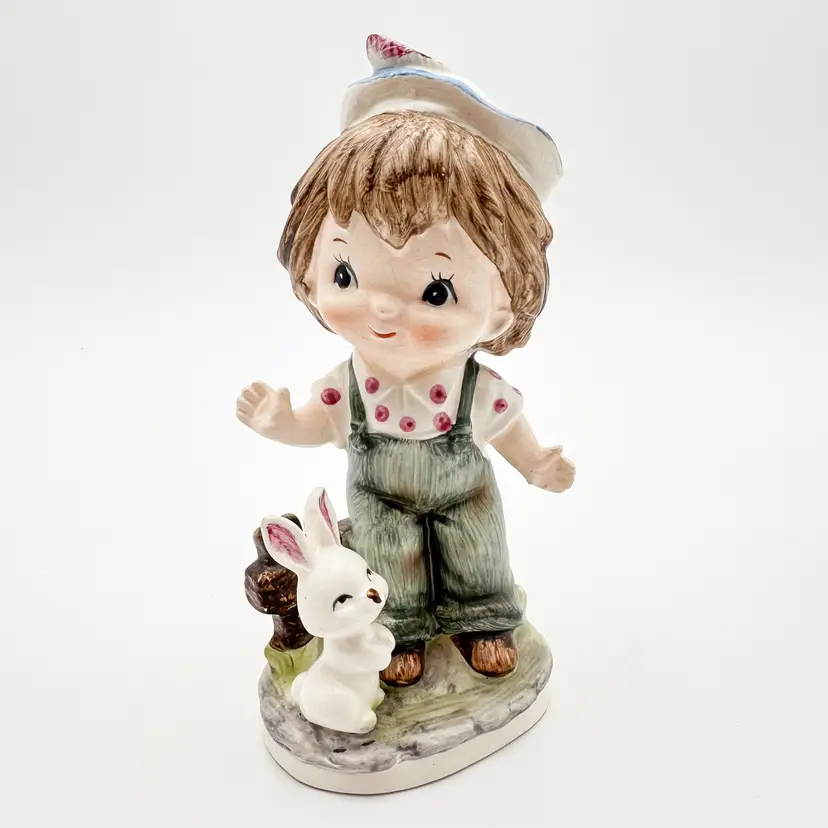 Boy Sailor and Rabbit Figurine Vintage 3.5" x 6.5"