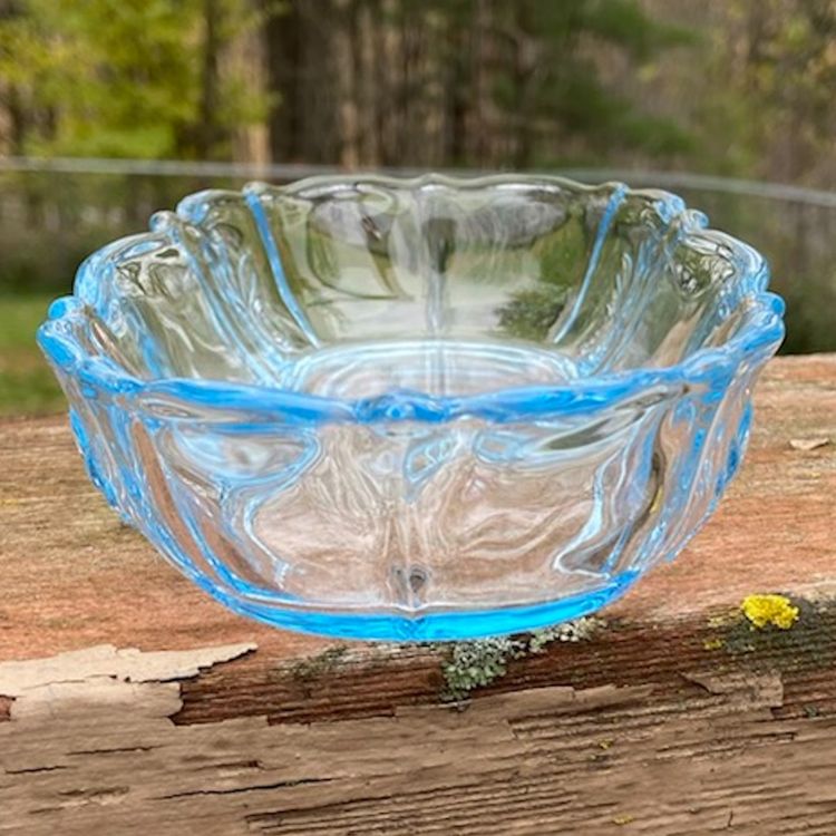 Vintage Fostoria Baroque Relish Dish in Azure Blue #2496. 8”l x 4”w x 1”h.