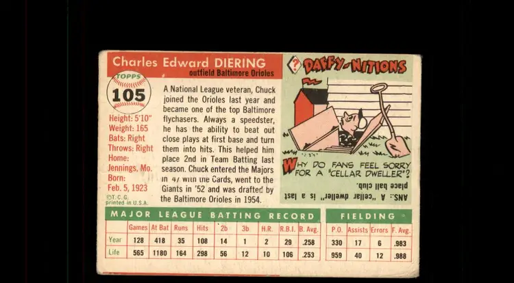 1955 Topps #105 Chuck Diering - (pk-tl1) - Baltimore Orioles