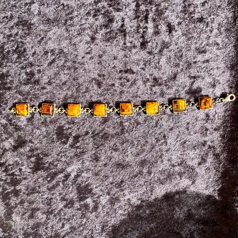 Vintage Sterling Silver Amber Baltics Open Back Link Bracelet 7.5" Long 15.1 g