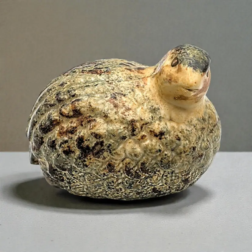 Vintage Mid Century Quail Ceramic Figurine Mottled Brown Tan & Dark Glaze Japan