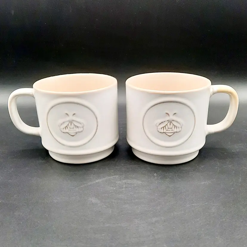 Sheffield Home Bee Mugs Cream Beige Tan Set of 2