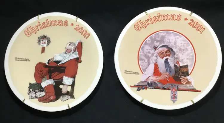 Norman Rockwell Christmas plates, (two) 2000 & 2001 vintage, Knowles fine china, COA