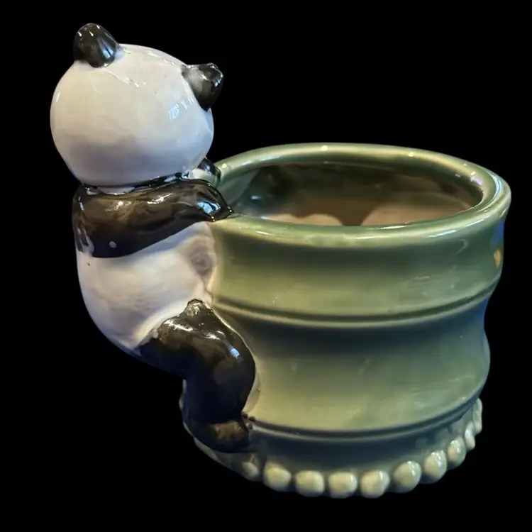 Vintage Hanging Panda On Green Bamboo Planter