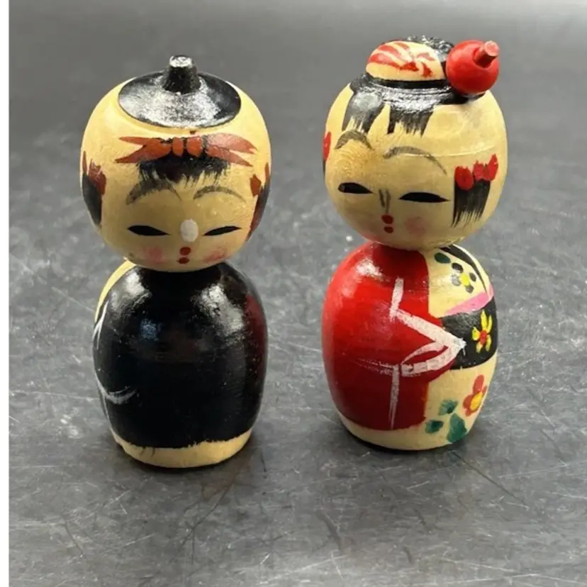 Vintage Japanese Kimono Pair Donko Kokeshi Dolls Nodding Head