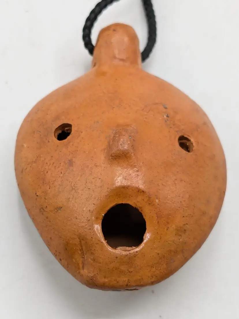 Clay Folk Art Ocarina Whistle Pendant with Cord Necklace