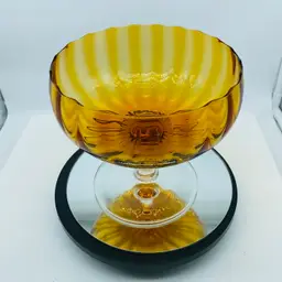 #1123 Vintage Empoli Pedestal Amber Glass Compote Dish Clear Stem