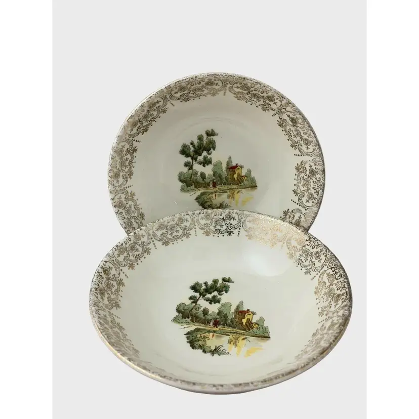 Vintage Canonsburg China Pair Soup Bowls Chateau France 6 1/8" Oven Proof