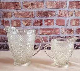 Mid-Century Anchor Hocking Wexford Clear Pressed Glass Small Pitcher and Creamer