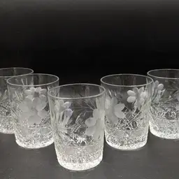 Five McKee Clear Glass Innovation Pressed Cut Floral 10oz Tumbler