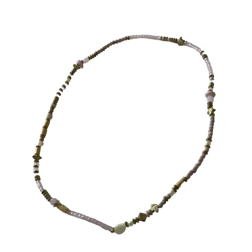 Vintage Brown And Pink Costume Jewelry Beaded Necklace 