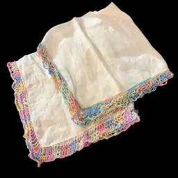 2 Vintage Linen Delicate Hand-Tatted Pastel Crochet Hankies- 11” Square - Need Pressing - No Stains Or Tears