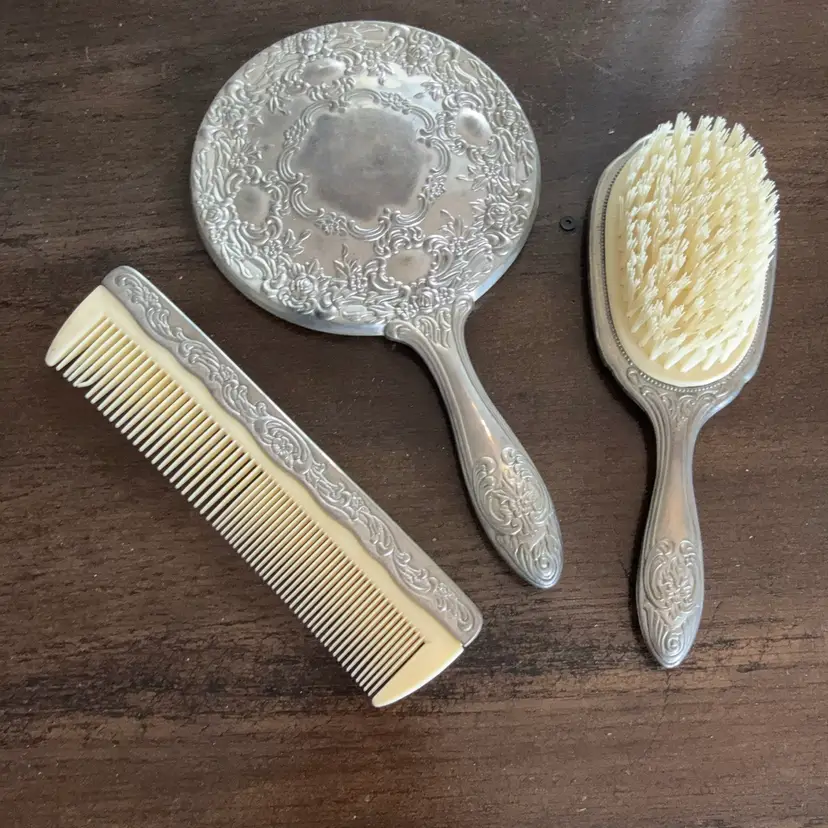 Silver Plate Mirror Brush And Comb Set