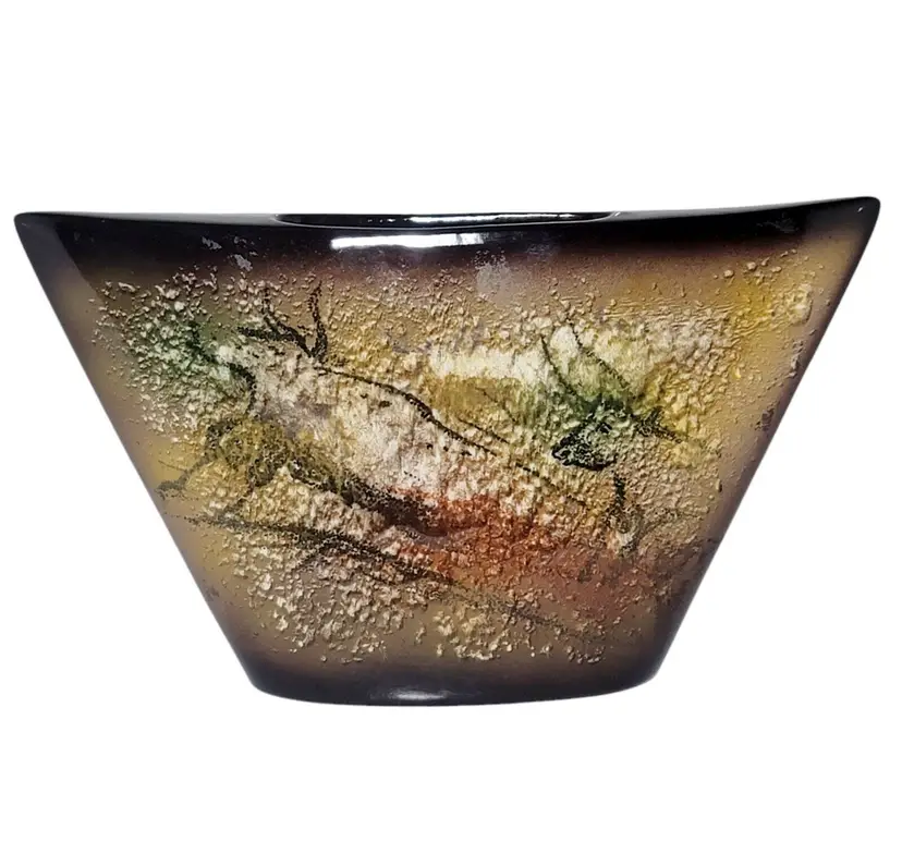 Vintage Mid Century Modern Hand Painted Ikebana Style Colorful Vase Gold Fleck