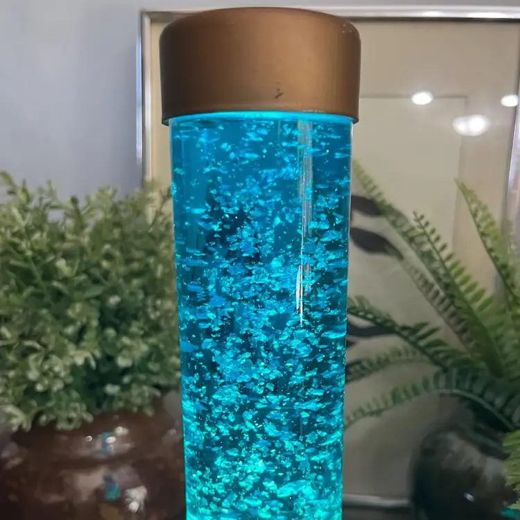 Vtg 60's Art Deco Tripod Florence Art Co Liquid Silver Flakes Glitter Lamp *READ*