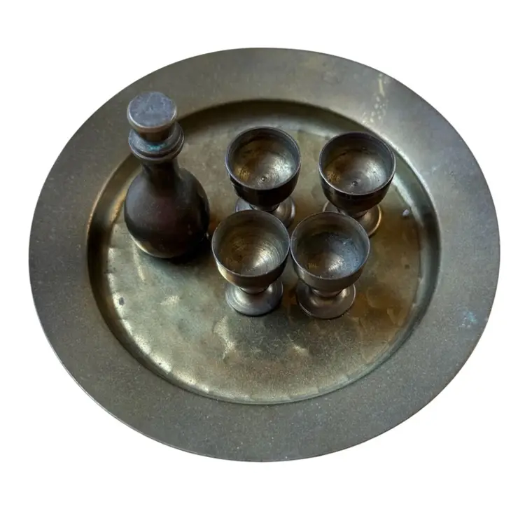 Vintage Miniature Brass Decanter & 4 Cups