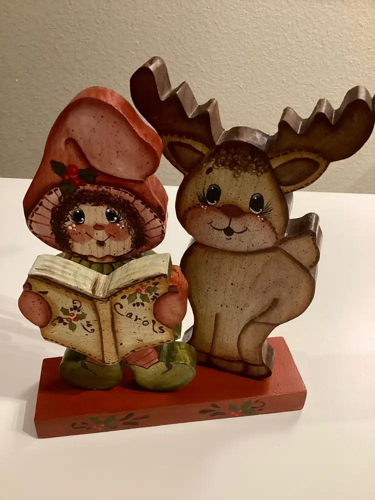 Vintage Wooden Hand Painted Christmas Figurine Reindeer - Battery Not Included