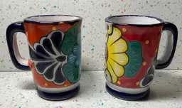 #01 Talavera mugs 4 3/4” tall and 3 3/8” across rim.  Look brand new.