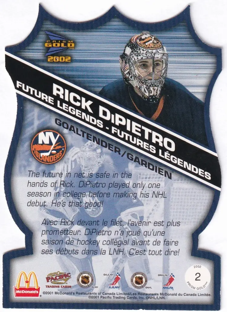 2001-02 McDonald's Pacific Future Legends #2 Rick DiPietro New York Islanders Hockey Card