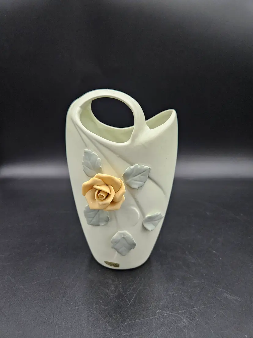 #TR2 Enesco Floral Mist 7 Inch Pale Green Vase