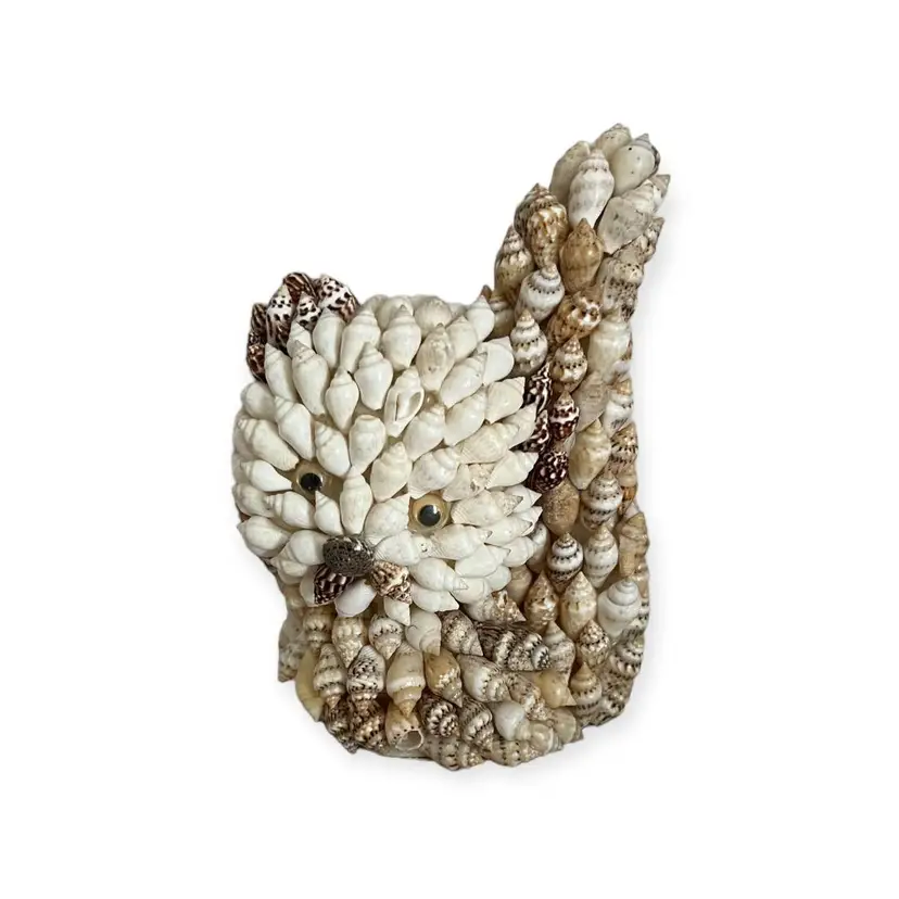 Vintage Shell Squirrel Figurine 4.25" Tall. Folk Art Sea Shell Chipmunk Owl