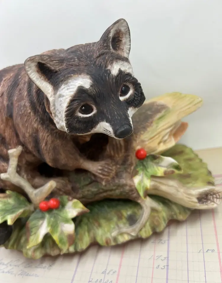 Vintage Porcelain Raccoon Figurine Trash Panda Handpainted