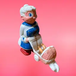 60’s Marx Celluloid Ramp Walker Toy, Nanny And Baby Stroller, READ