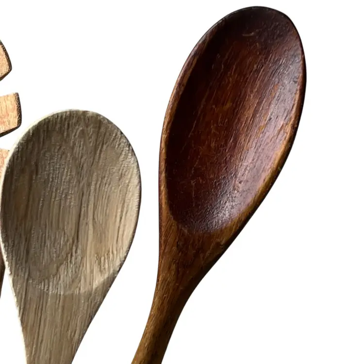 Vintage Wooden Spoons In Metal Toothbrush Holder 11.5 X 7"