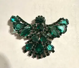 Vintage Green Rhinestone Butterfly Angel Pin Brooch