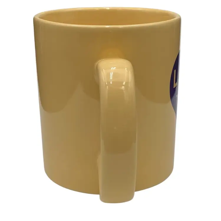 Life Is Good Coffee/Tea  Mug, "Love Trumps All", Yellow with Purple Heart, 16 oz