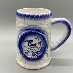 Vintage Hand Painted Blue White Cape Cod Souvenir Stein Mug
