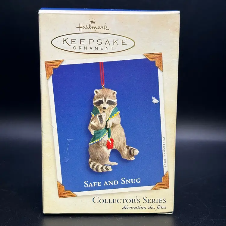 2003 Hallmark Keepsake Raccoon Ornament Safe and Snug