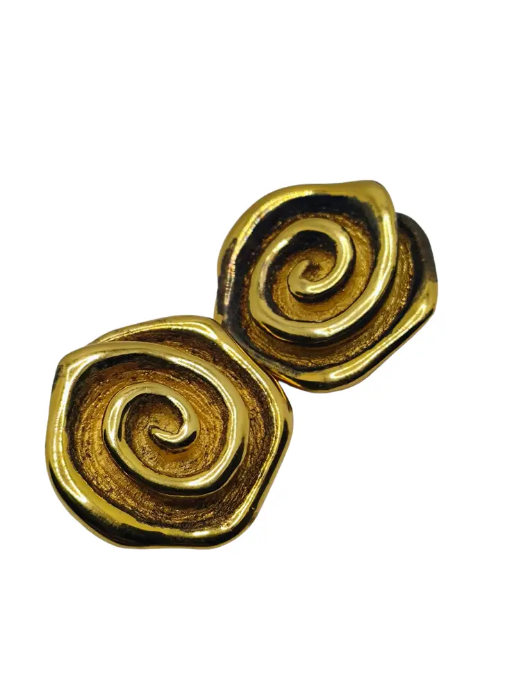 Vintage Sterling Gold Tone Abstract Swirl Clip Ons
