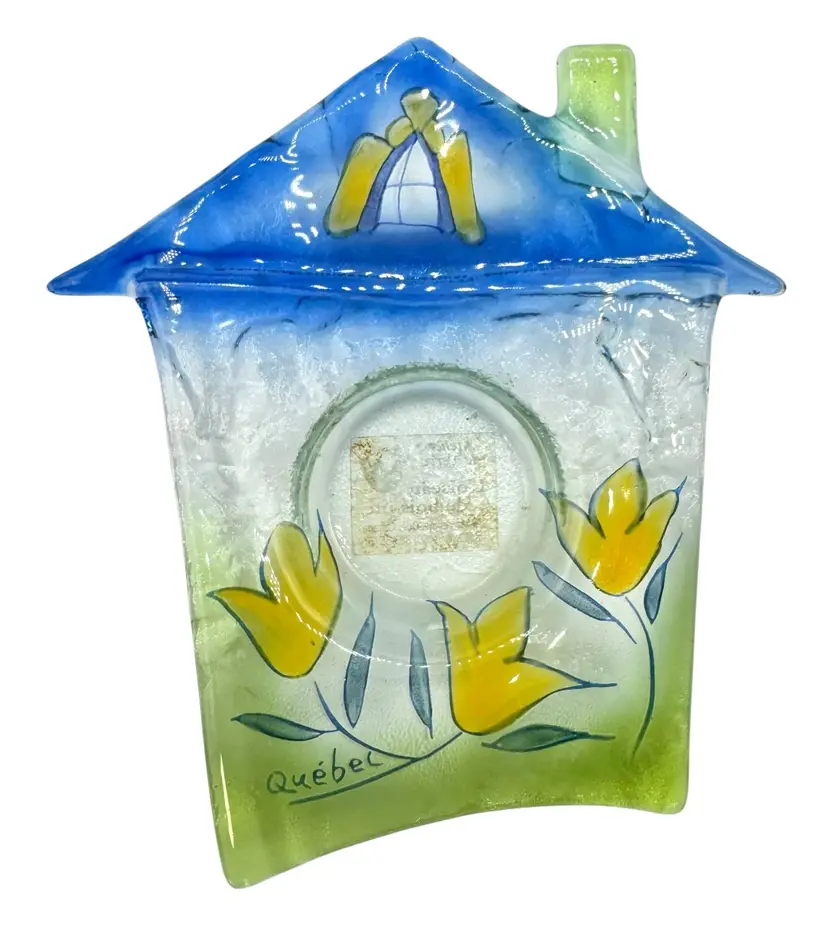 L'oiseau de bois Glass Tea Candle Holder House Tulip Blue Green Yellow Canada