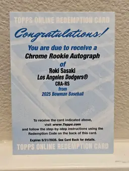 2025 Bowman Roki Sasaki Rookie Chrome Auto Redemption