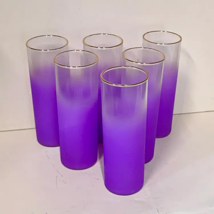 Midcentury Blendo Purple Gold Rim Tom Collins Iced Tea Glasses Set Of 6