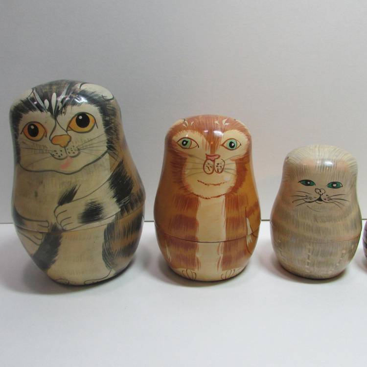 vintage wooden cat nesting dolls 5 kitty cats