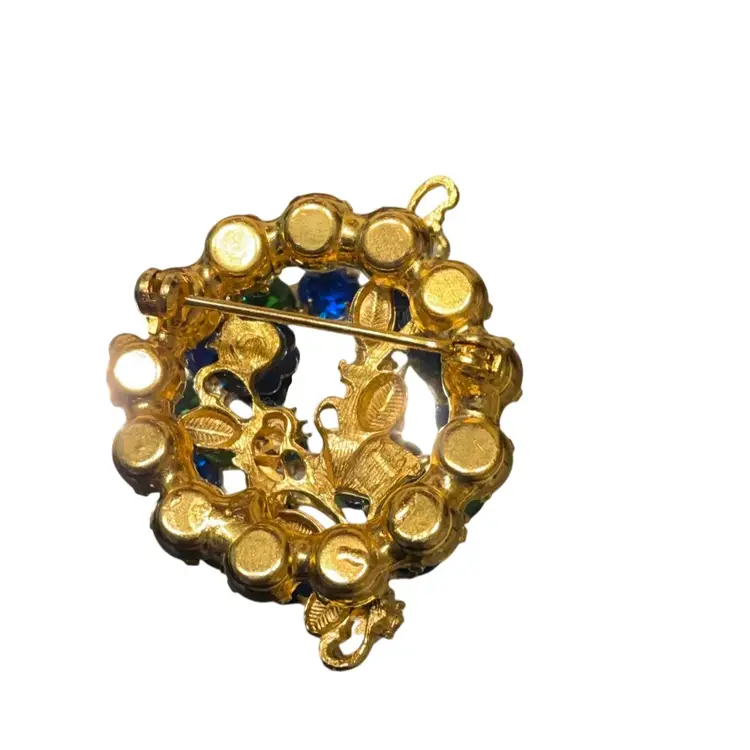 Floral Rivoli Rhinestones And Enamel Leaves Brooch