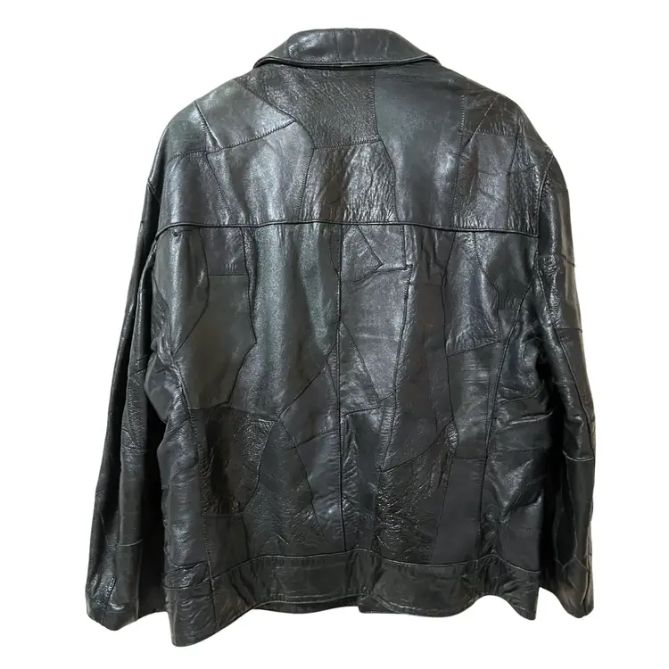 Vintage 70s Black Leather Patchwork Jacket Siegfried of Barcelona Mens XL 46"