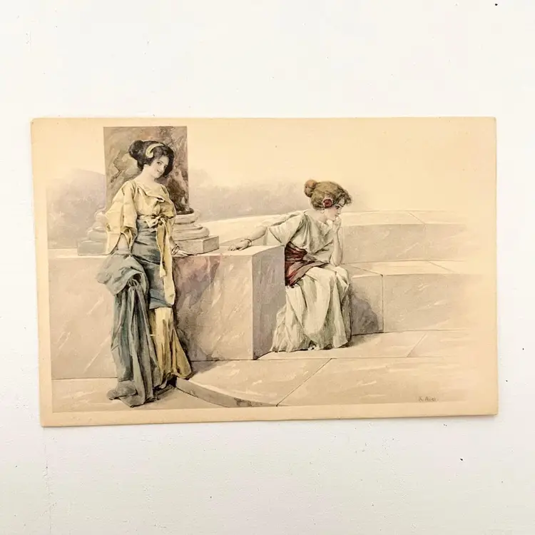 Antique French Postcards Pretty Young Ladies Art Nouveau Early 1900s Signed