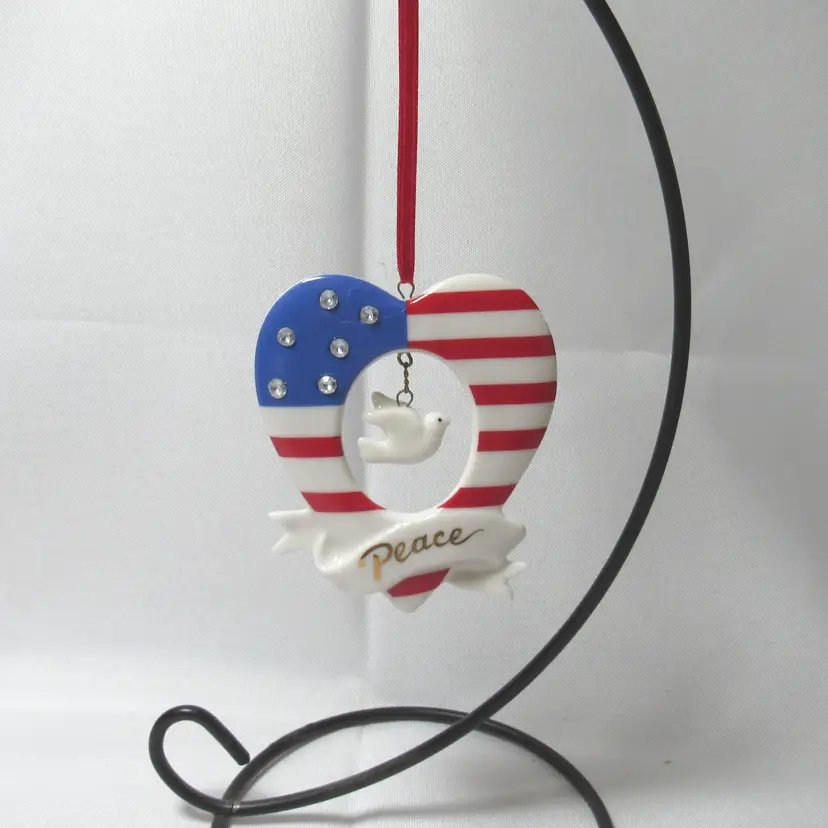 Vtg Avon Heart Shaped Ceramic Stars and Stripes Ornament