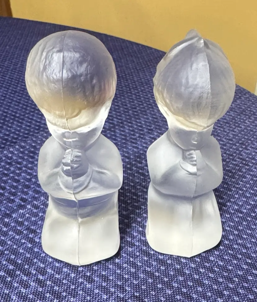 Fenton Art Glass Praying Boy And Girl Figures - Frosted Satin Glass 3.75"