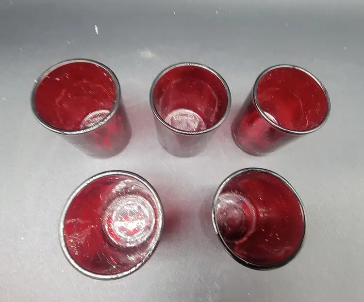 Set Of Six Red Shot Glasses