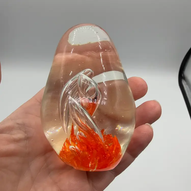 Orange Firey Swirly Bubble Egg Shaped Paperweight