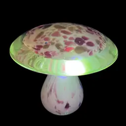 Mushroom Hand Blown Art Glass Paperweight White,Pink w/ Gold Flakes, Glows! | 3.5” (*read)